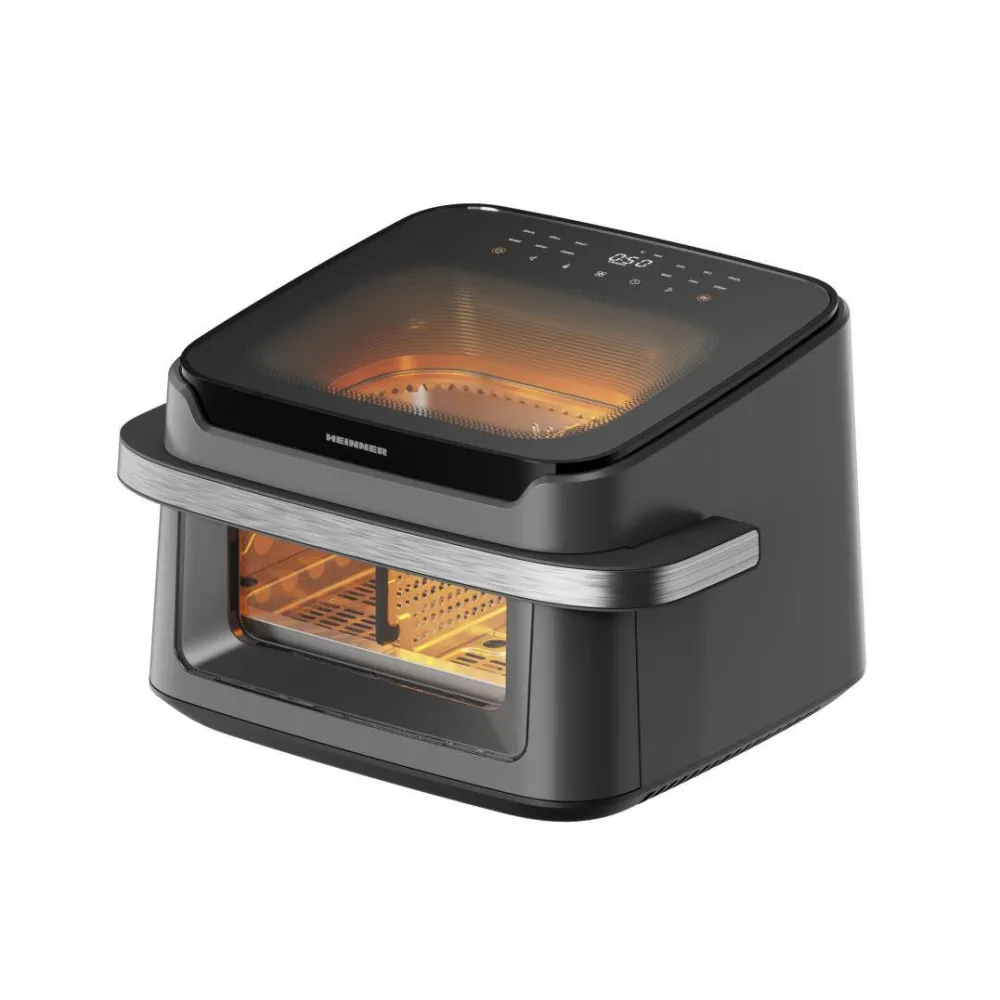HEINNER Friteuza dubla cu aer cald AirBake Revolution HAF-C10DB22GREY, 10 l, 2200 W, 12 programe, Timer, 2 ferestre, Lumina interioara automata, Termostat 80-200 C, Gri
