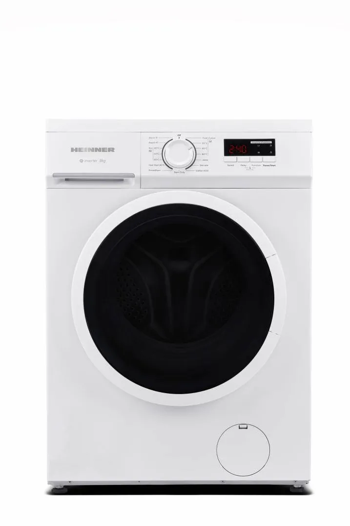 HEINNER Masina de spalat rufe slim HWM-M8014SMA+++, 8 kg, 1400 rpm, Clasa A, Motor inverter, 15 programe, Display digital, Program rapid 15 min, Program Hygine 90°C, Program delicate, Blocare acces copii, Alb