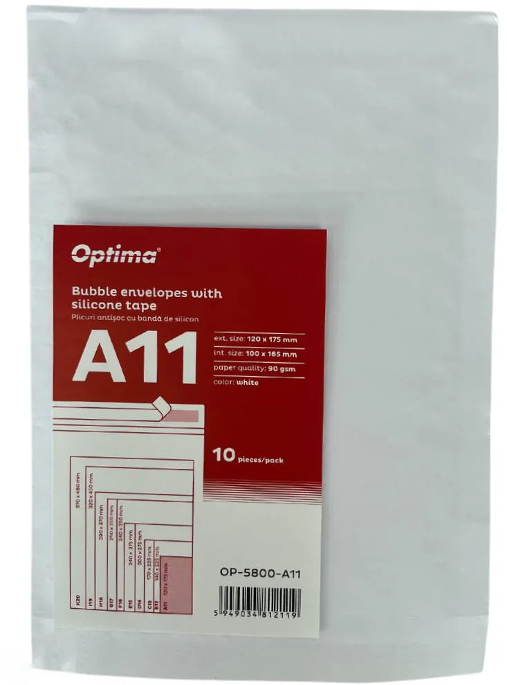 Plicuri Optima Plic antisoc A11, 120x175mm - ext., 100x165mm - int., lipire siliconica, 10 buc/set, Optima - alb