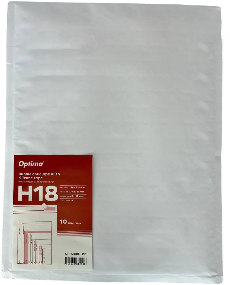 Plicuri Optima Plic antisoc H18, 290x370mm - ext., 270x360mm - int., lipire siliconica, 10 buc/set, Optima - alb
