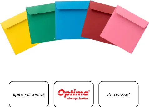 Optima Plicuri Optima Plic C6 (114x162mm), lipire siliconica, 25 buc/set, color mix(5 culori x 5 buc.)