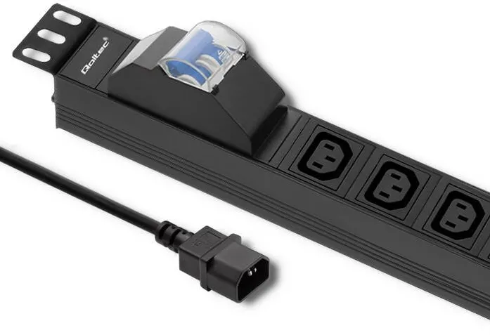 QOLTEC Pdu, Qoltec, 53999, Tensiune De Intrare: 220 - 250 V, Sarcina Maxima: 2300 W, Lungime Cablu: 2 m, Material: Aluminiu + Pc + Cupru, 482,6 mm x 44,4 mm x 62 mm, Negru