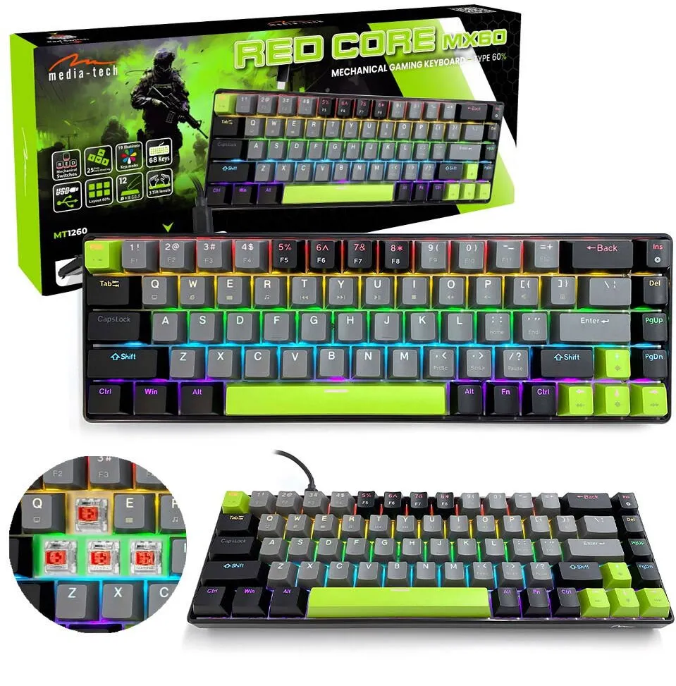 Tastatura Media-Tech Mechanical keyboard 60% RED CORE MX60 MT1260
