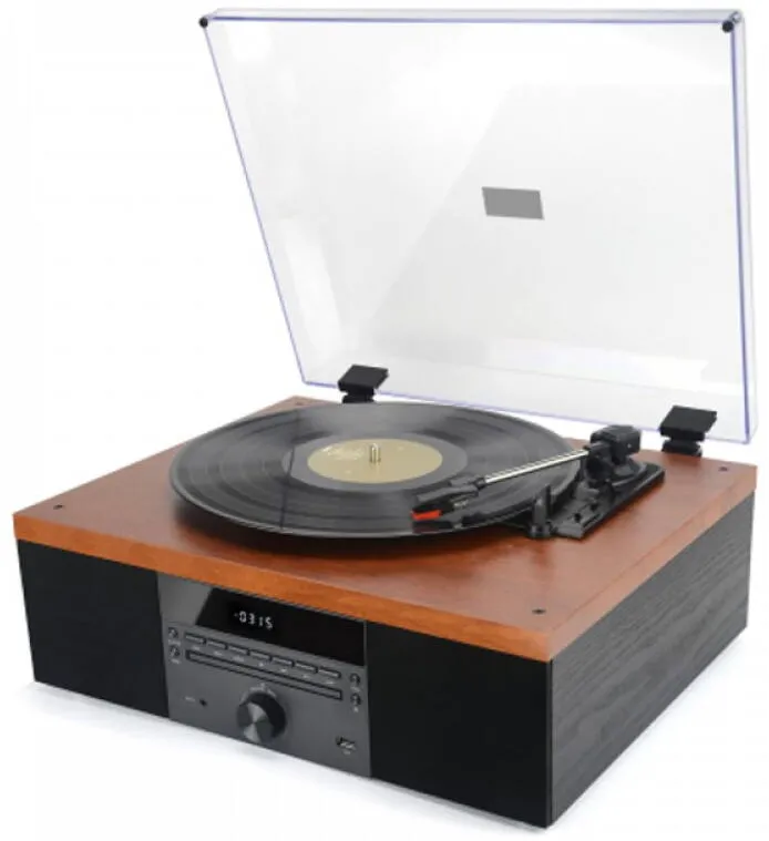 Pick-up Akai Pick-up stereo cu difuzoare incorporate AKAI ATT-14BT, Bluetooth, CD, Radio FM, retro style