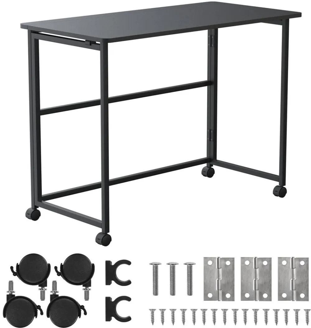 MACLEAN Masa birou pliabila Maclean MC-1250 B, negru, 100×50×75 cm, pe 4 roti blocabile, cadru otel, max 50 kg, mobila si practica pentru birou sau acasa, birou pliabil multifunctional