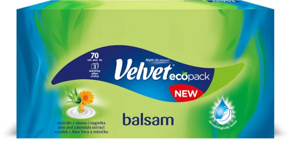 Velvet Servetele cosmetice albe, 3 straturi, 70 buc/cutie, VELVET Balm - extract de aloe vera si calendula