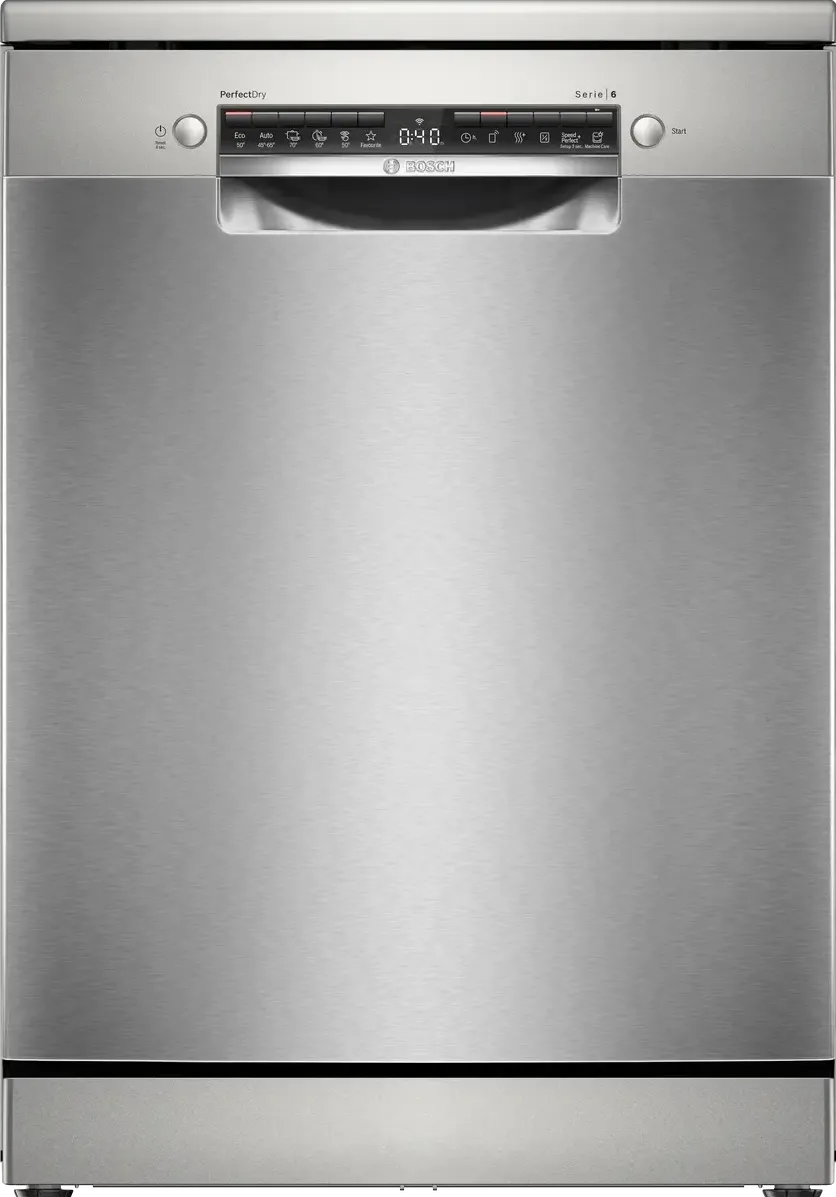 BOSCH Masina de spalat vase Bosch SMS6ZCI10E, 14 seturi, 6 programe, PerfectDry, Sistem Rackmatic, Silence Pro, Tab-count, Home Connect, EcoSilence Drive, Clasa B, 60 cm, Inox anti-amprenta