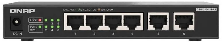 Switch QNAP Switch Qnap QSW-2104-2T-R2 6 porturi 2,5GbE 10GbE neadministrat negru 26x160x110mm