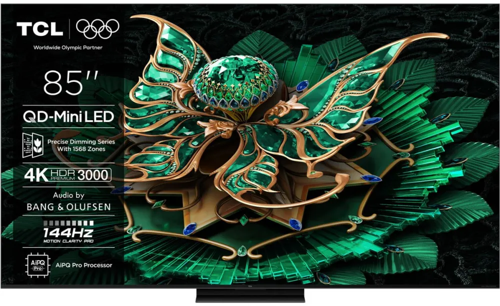Televizor TCL QD-MiniLed 85C7K, 214 cm, Smart Google TV, 4K Ultra HD, 100Hz, Sunet Bang & Olufsen, Clasa D (Model 2025)