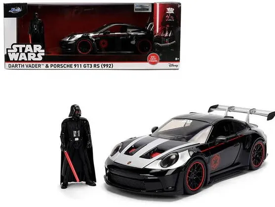 Masina Jada Macheta Porsche 911 GT3 RS 992 si figurina Darth Vader, 1/24, metal, plastic