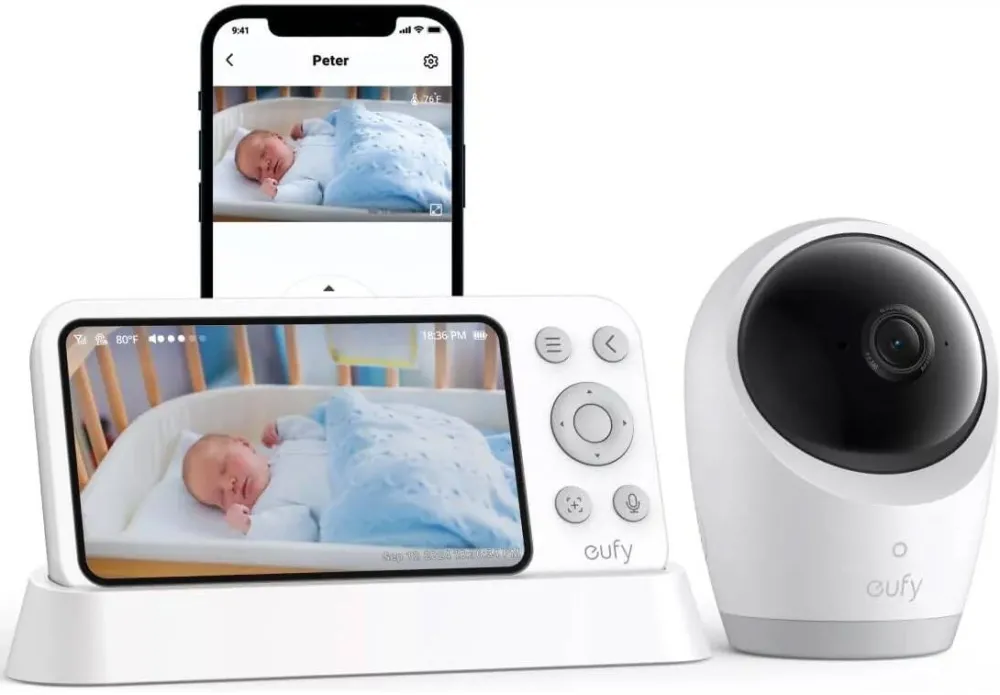Anker eufy E21 Baby Monitor, 4K UHD, Display 5'' 720p 8X Zoom, Alb