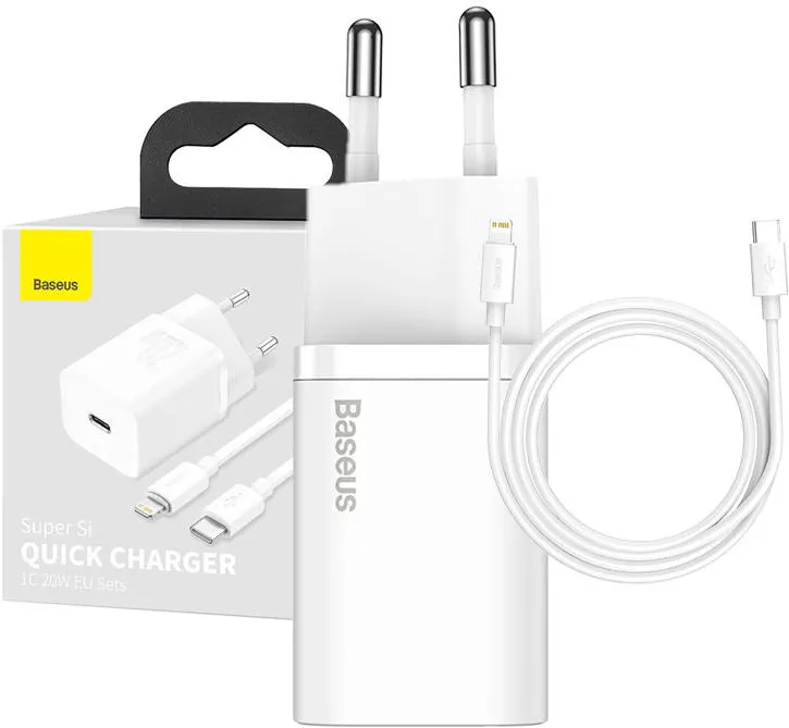 incarcator rapid Baseus Super Si 1C USB Type C 20W Power Delivery + USB Type C - Cablu Lightning 1m alb (TZCCSUP-B02)