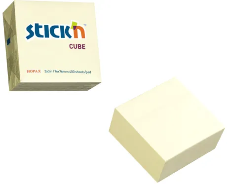 Hopax Cub notes autoadeziv 76 x 76 mm, 400 file, Stick'n - galben pastel