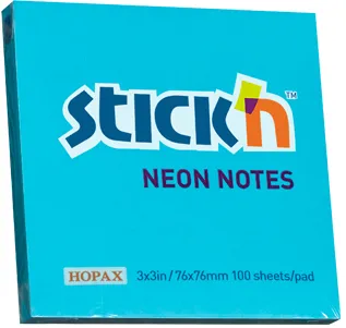 Hopax Notes autoadeziv 76 x 76 mm, 100 file, Stick'n - albastru neon