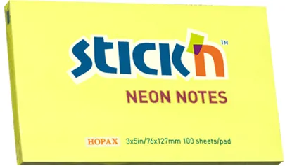 Hopax Notes autoadeziv 76 x 127 mm, 100 file, Stick'n - galben neon