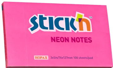 Hopax Notes autoadeziv 76 x 127 mm, 100 file, Stick'n - roz neon