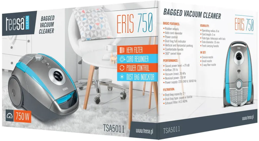 Aspirator teesa Cu sac TSA5011 Eris 750W 2 litri Gri