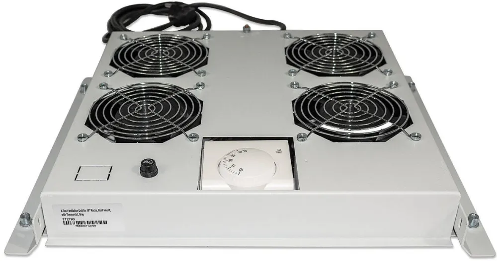 Accesoriu Retea Intellinet 4-Fan Ventilation Unit for 19" Racks, Roof Mount, with Thermostat, Grey (with Euro 2-pin plug)