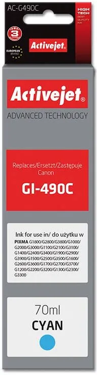 Cartus Imprimanta ACTIVEJET AC-G490C pentru imprimanta Canon GI-490C, 70 ml,  Cyan