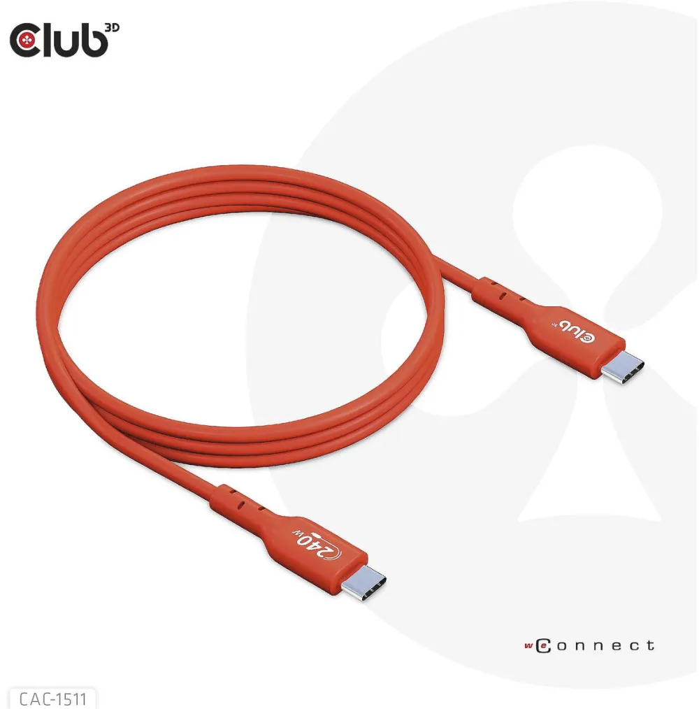 Cablu Date CLUB 3D USB 2 Typ C PD 240W / 480Mb 1m St/St
