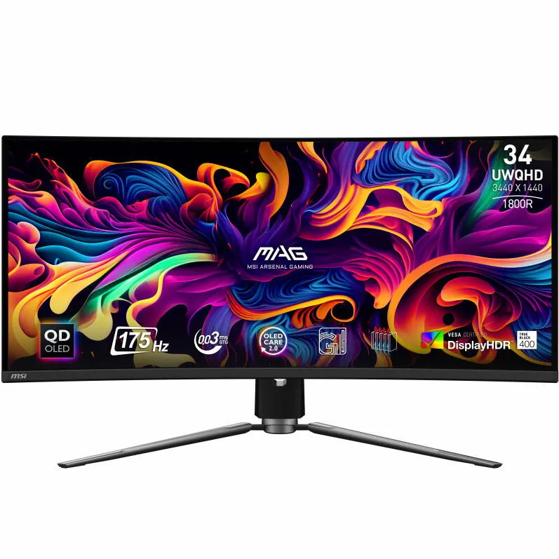 Monitor MSI MAG 341CQPDE QD-OLED, 86,4 cm (34 inchi) curbat, 175 Hz, Sincronizare adaptiva, OLED, QD