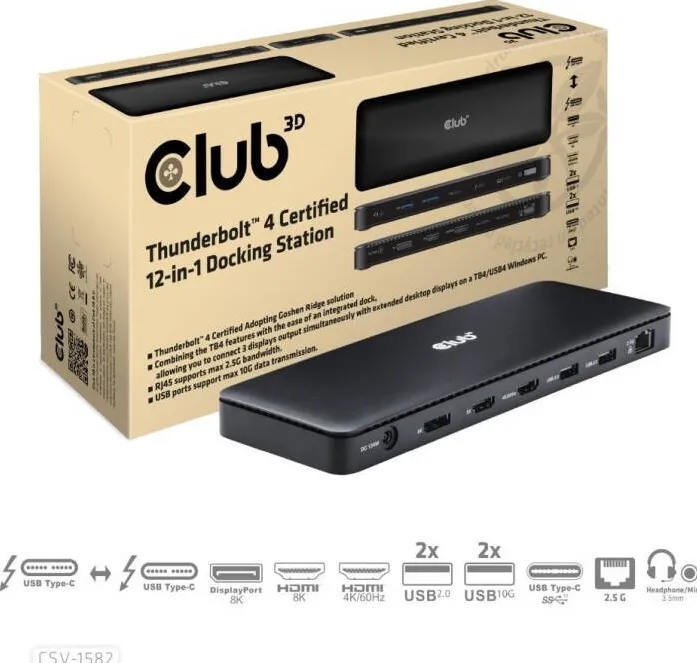 Docking Station CLUB 3D  Thunderbolt4 12-in-1  3 Displays  St/Bu retail