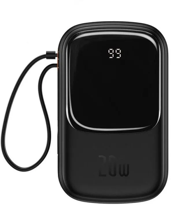 Baseus POWER BANK Baseus Qpow Pro Digital Display, 20000mAh, 20W, 1 x cablu integrat Iphone Lightning output, 1 x USB, 1 x USB Type-C, negru, "PPQD060201" (timbru verde 0.98 lei) - 6932172620653