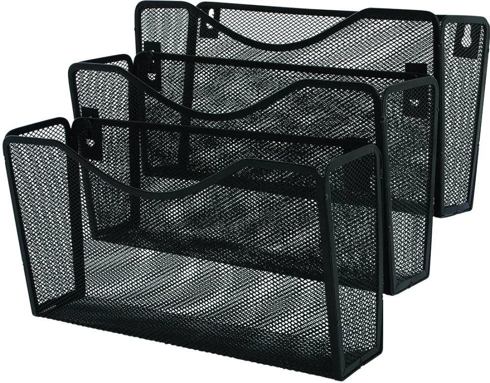 Q-CONNECT Suport metalic Mesh, pentru reviste si pliante, de perete, 3 buc/set, Q-Connect - negru