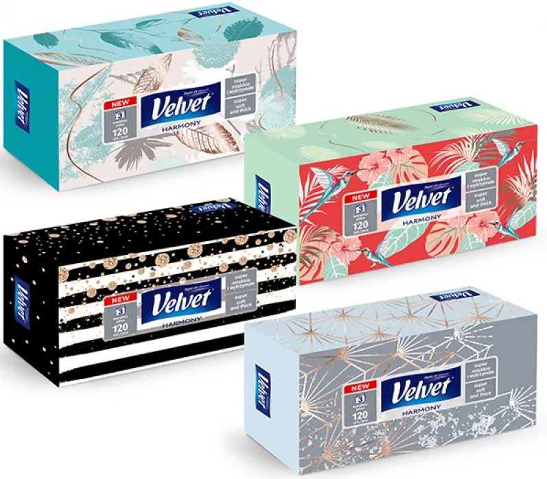 Velvet Servetele cosmetice albe, 3 straturi, 120 buc/cutie, VELVET Life Style Harmony