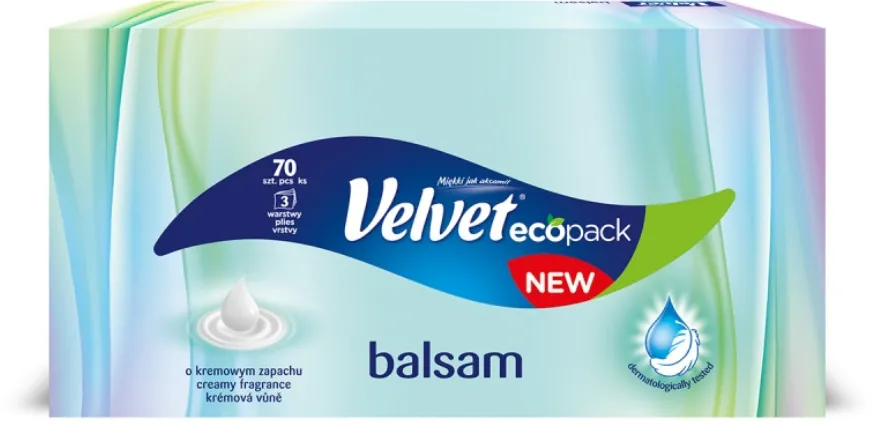 Velvet Servetele cosmetice albe, 3 straturi, 70 buc/cutie, VELVET Balm - cu miros de crema