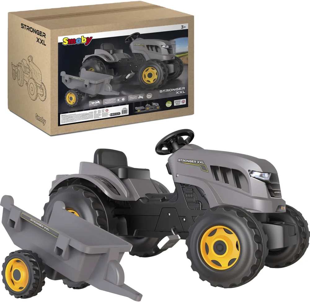 Simba-Dickie Smoby Tractor Stronger XXL with trailer, children's vehicle anthracite
