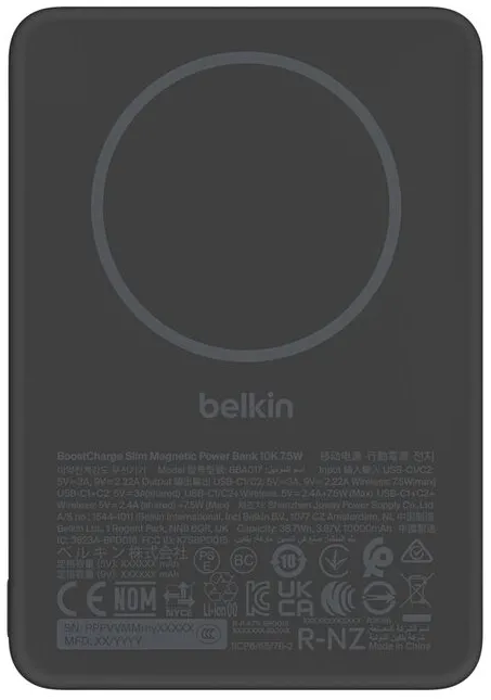 BELKIN BoostCharge Slim 10000mAH mag.PB/7.5W Qi2 black BPD017hqBK