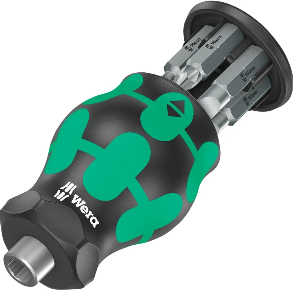 WERA Kraftform compact stubby magazine 4 bit set (black/green, 7 pieces)