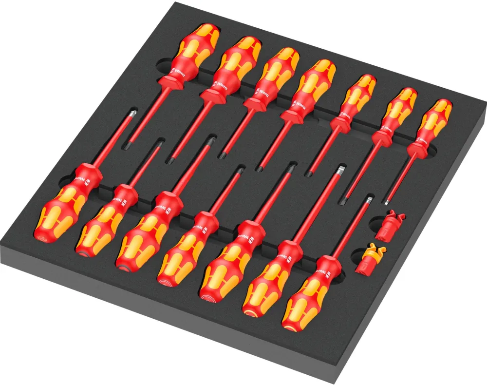 WERA 9711 foam insert VDE screwdriver set 1, 16 pieces (black/grey, in foam insert for workshop trolley)