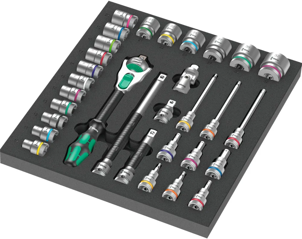 WERA Wera 9722 foam insert 8000 C Zyklop 1/2 ratchet set 1, 31 pieces, tool set (black/grey, ratchet and socket set, in foam insert for workshop trolley)