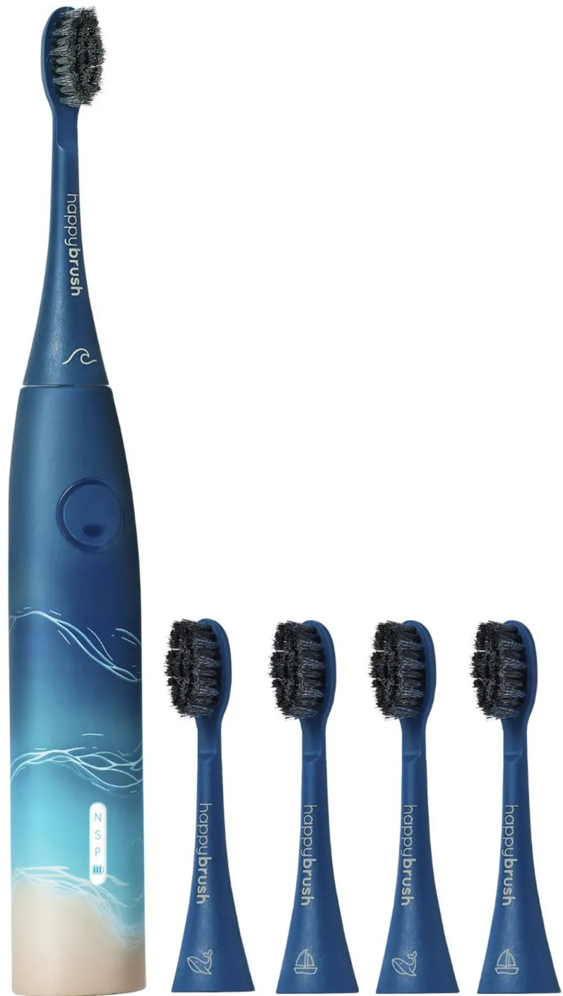 Happybrush ECO VIBE 3 Starter Kit Ocean + 4 Refills, Electric Toothbrush blue/beige