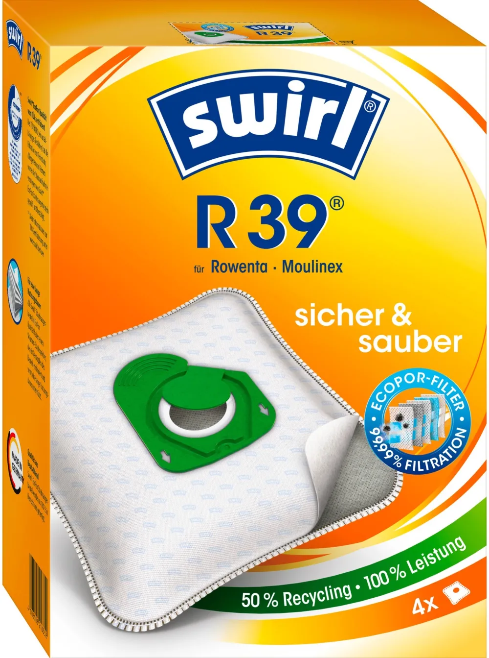 Set 4 saci aspirator Melitta Swirl R39 MicroPor Plus AntiBac Green + 1 filtru pentru Rowenta, Moulinex