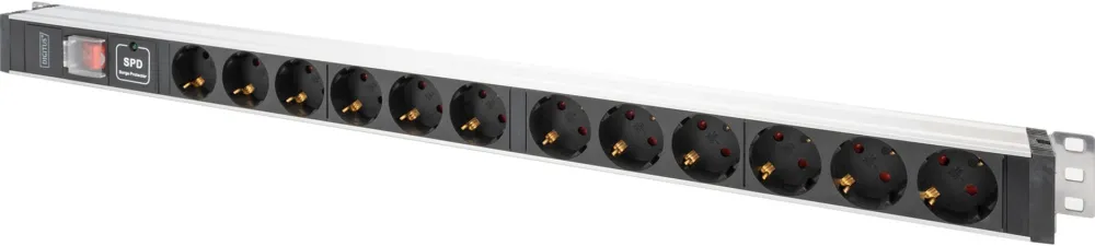 Prelungitor rack 19 inch Digitus DN-95435 PDU 1U 12 prize Schuko 16 A negru
