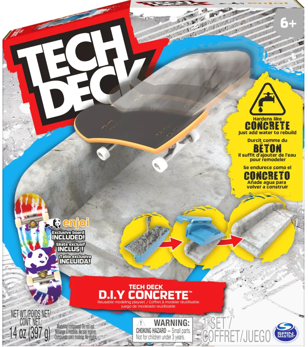 Spinmaster Spin Master Tech Deck - Concrete Build Your Own Fingerboard Ramp Toy Vehicle (Multicolored, Made From Reusable Concrete, With Fingerboard)