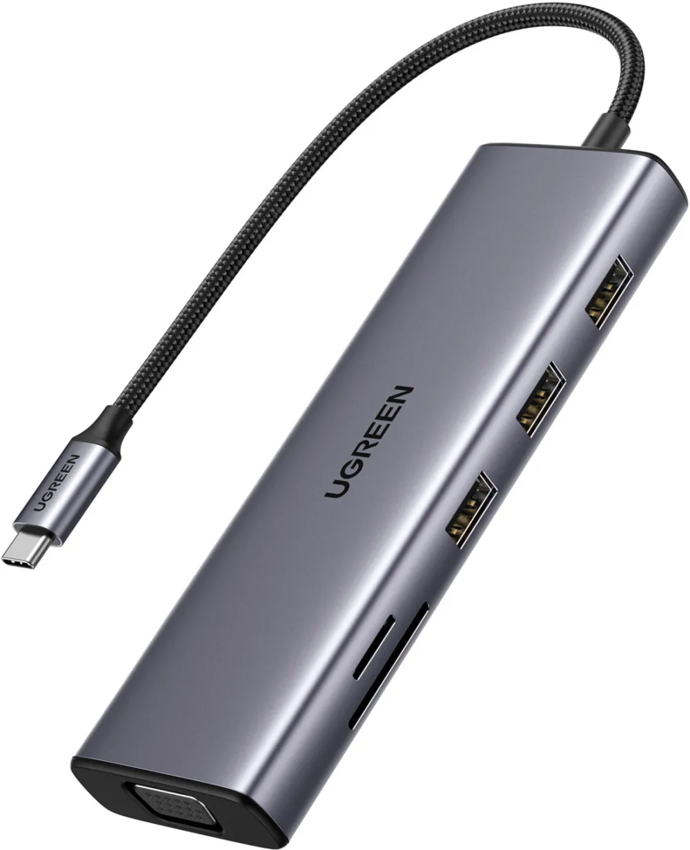 Docking Station UGREEN Hub 10 in1, 3x USB-A 3.0, HDMI, RJ45, Aux 3,5 mm, Argintiu