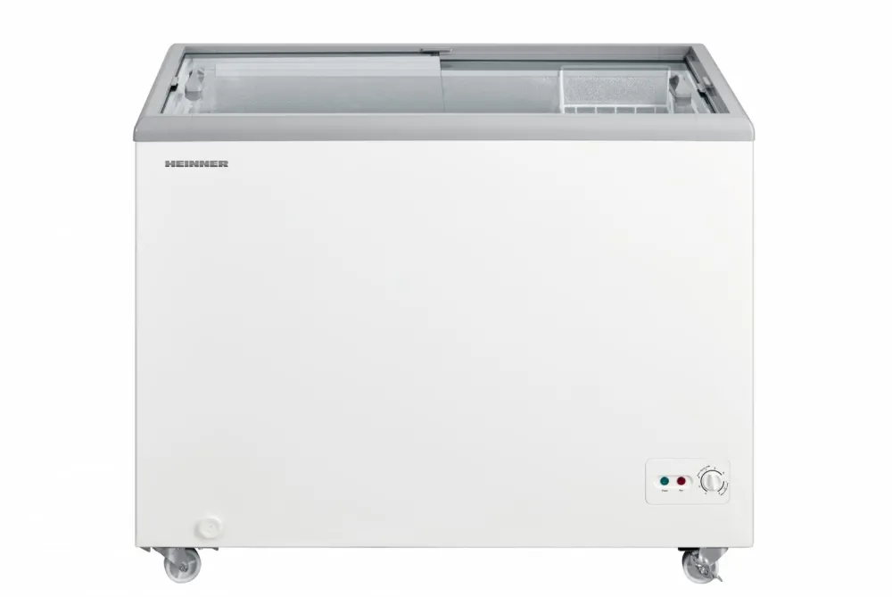 Lada frigorifica comerciala HSF-M255WHC, capac din sticla, 255L, clasa C, functionare convertibila (frigider/congelator), 1 cos, alb