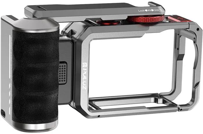 Cușcă de expansiune din titan cu mâner și conexiuni Puluz suplimentare pentru DJI Osmo Action 6