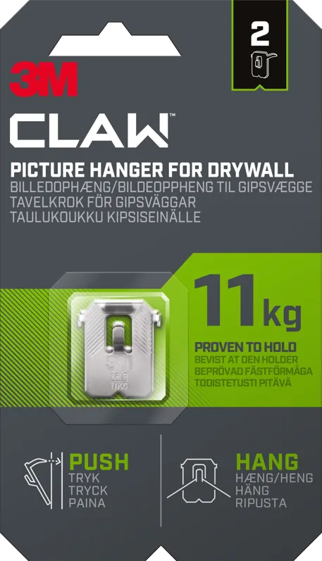 3M Claw Hook for drywall, hold 11 kg, 2 hooks