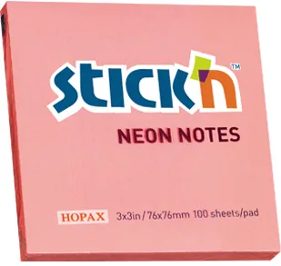 Notes autoadeziv 76 x 76 mm, 100 file, Stick'n - corai neon