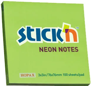 Notes autoadeziv 76 x 76 mm, 100 file, Stick'n - verde neon