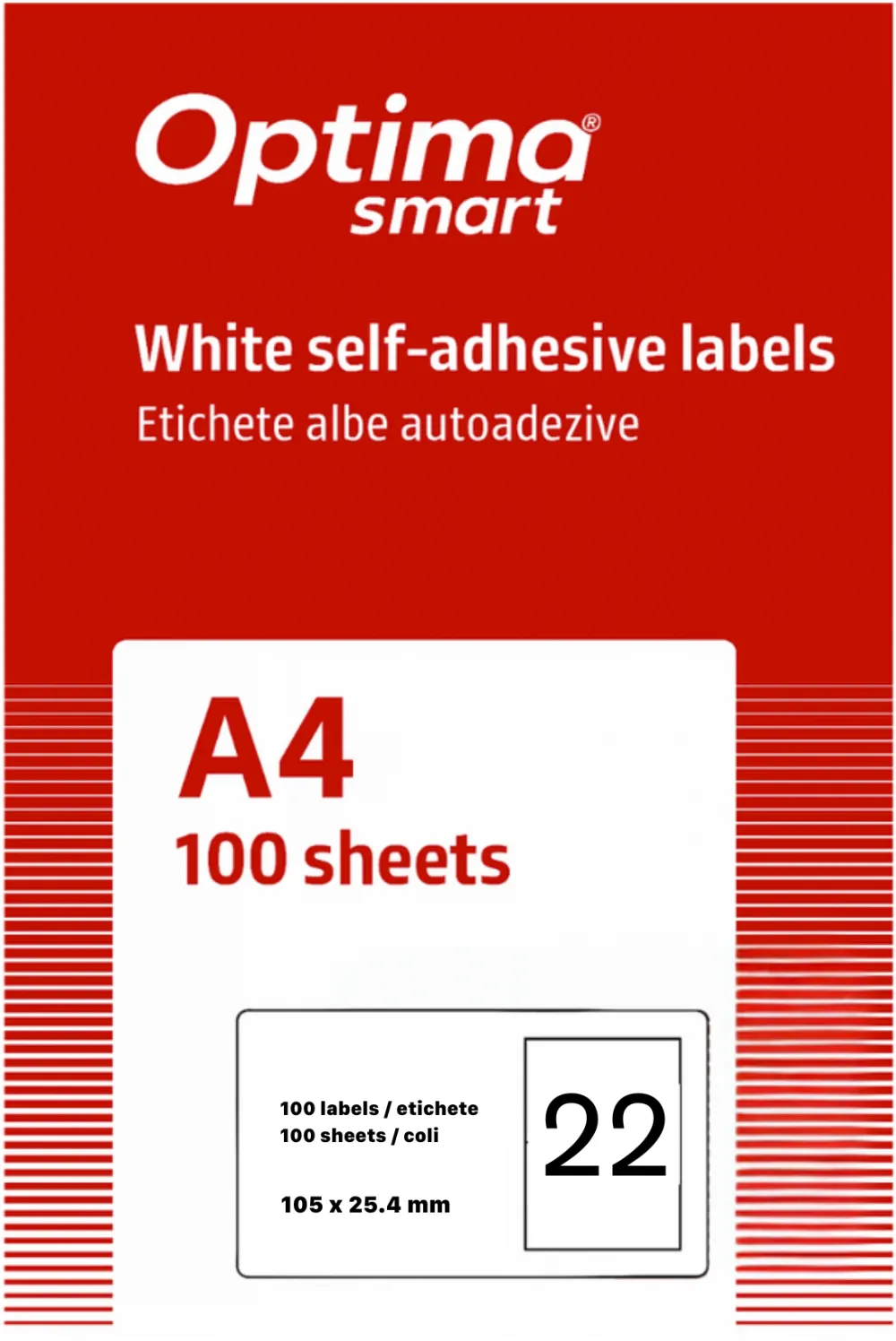 Etichete albe autoadezive 22/A4, 105 x 25.4 mm, 100 coli/top, Optima Smart