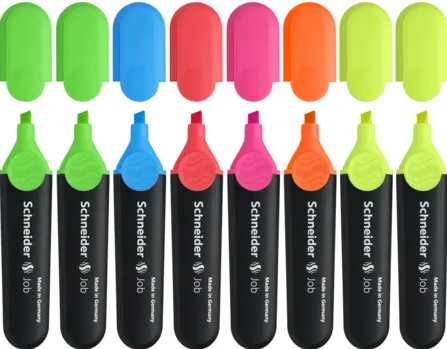 Textmarker SCHNEIDER Job, varf lat, 8 culori/set - (2xG, O, V, R, A, R, Vi)
