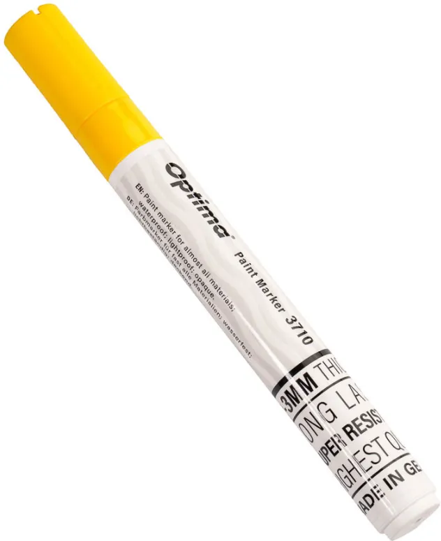 Marker cu vopsea Optima Paint 3710, varf rotund 4.5mm, grosime scriere 2-3mm - galben