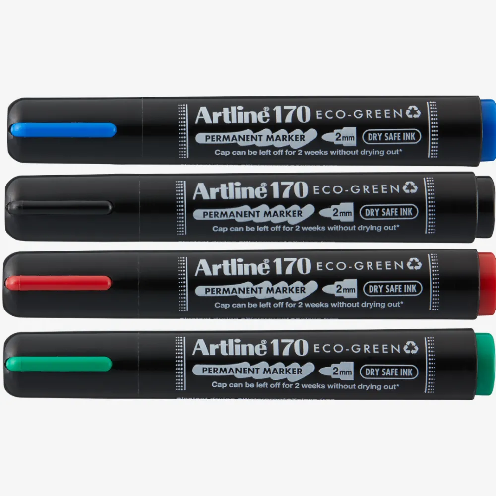 Permanent marker ARTLINE 170 Eco Green - Dry safe 2 weeks, corp plastic, varf rotund 2.0mm, 4 cul/se