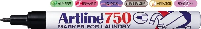 Marker ARTLINE 750, pentru textile, corp metalic, varf rotund 0.7mm - negru